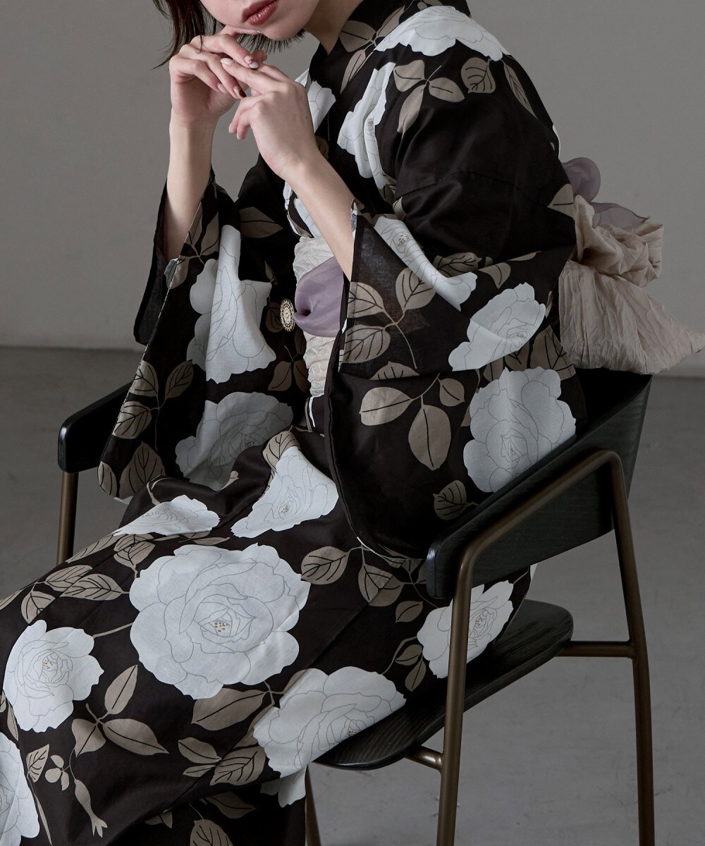 asaka 浴衣 セパレート浴衣 夏雨の波紋　【完売品】 着付けのいらない簡単セパレート綿麻浴衣＋しわ兵児帯 2点セット