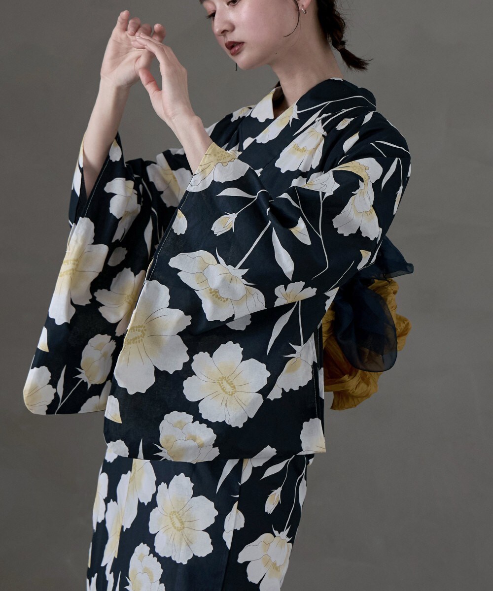 asaka 浴衣 セパレート浴衣 夏雨の波紋　【完売品】 着付けのいらない簡単セパレート綿麻浴衣＋しわ兵児帯 2点セット