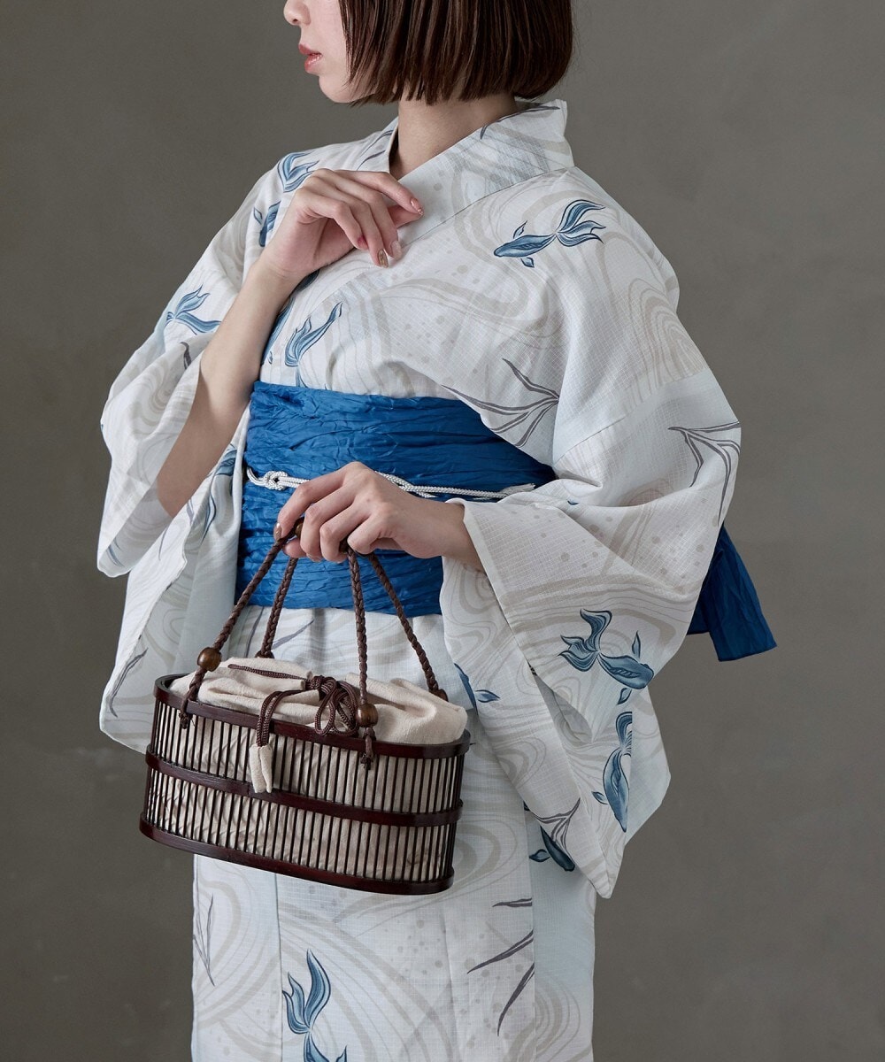 asaka 浴衣 セパレート浴衣 夏雨の波紋　【完売品】 着付けのいらない簡単セパレート綿麻浴衣＋しわ兵児帯 2点セット