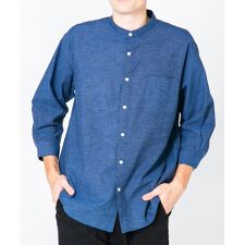 【BLUE STANDARD】COOLMAX リネンミックス バンドカラー7分袖シャツ