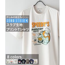 ジーンズメイト(JEANS MATE)のZEROSTAIN ゼロステイン 撥水性 UVカット スラブプリント バックプリント Tシャツ