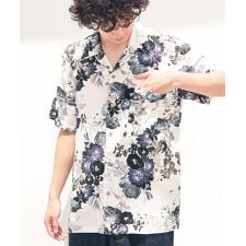 【Blue Standard】レーヨン100％ 総柄プリントシャツ