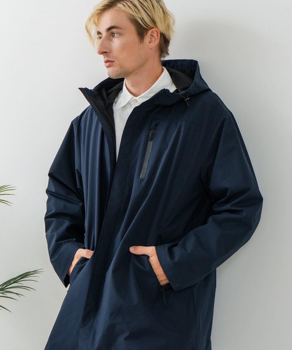 胸刺繍ロゴ裾ドローコード防水透湿止水ジップ3レイヤー長袖テック