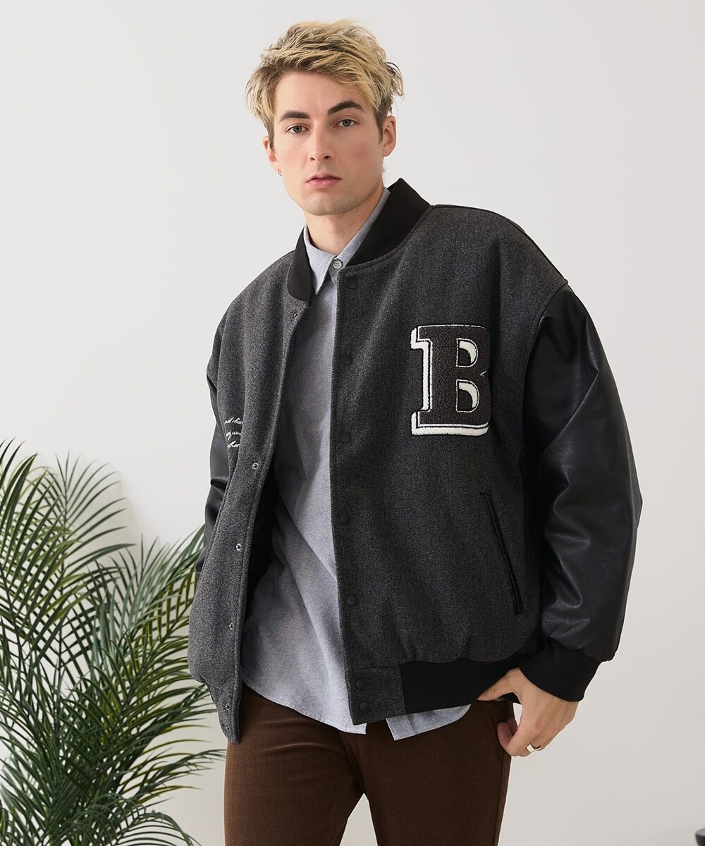 メルトン×フェイクレザースタジャン WEB限定】by ブラックメルトン フェイクレザー スタジャン