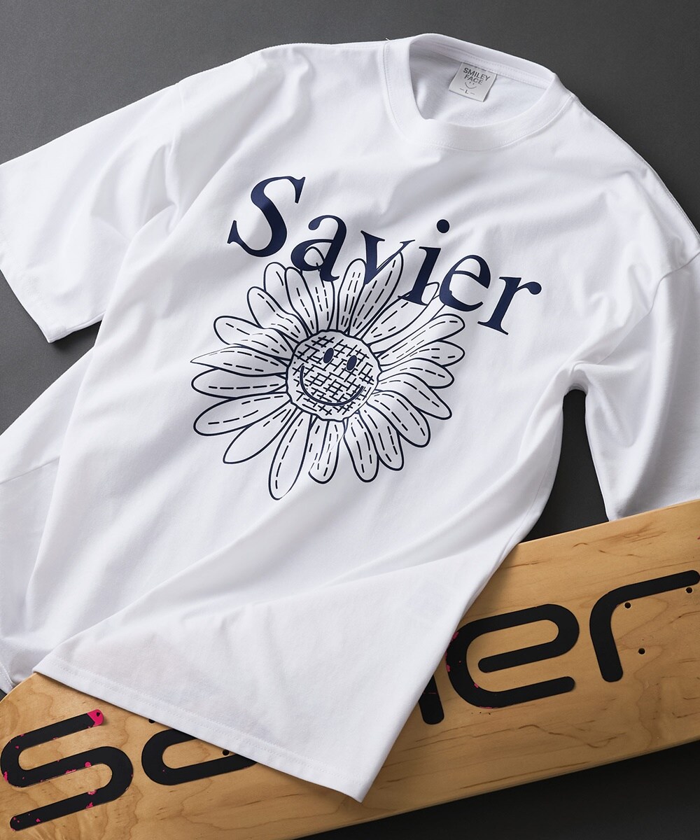 【SAVIER】×【SMILEY FACE】コラボ フラワープリント Tシャツ