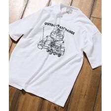 【OUTDOOR EXCHANGE/】ネコ プリント クルーネックTシャツ