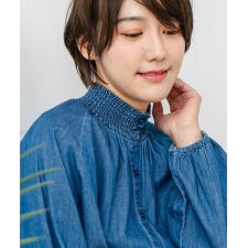 【C-FORTPOINT/フォートポイント】シャーリング襟 デニム ブラウス