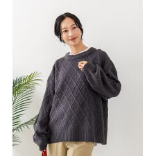 【C-FORT POINT/フォートポイント】柄編み クルーネック ニット プルオーバー