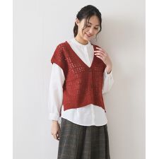 【FORTPOINT/フォートポイント】ニットベスト+ブラウスアンサンブル