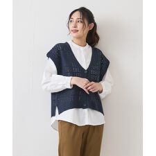 【FORTPOINT/フォートポイント】ニットベスト+ブラウスアンサンブル