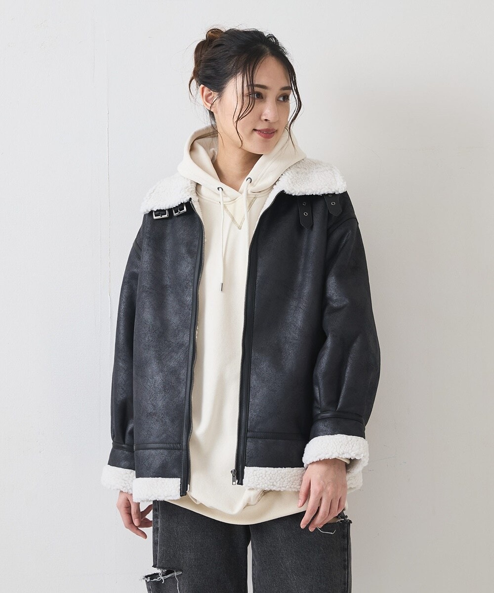 fort point】ムラ染め フェイクレザー オーバーサイズ ブルゾン