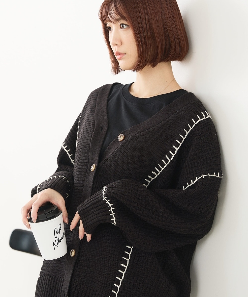 C-FORT POINT/フォートポイント】ブランケットステッチ Vネックロング