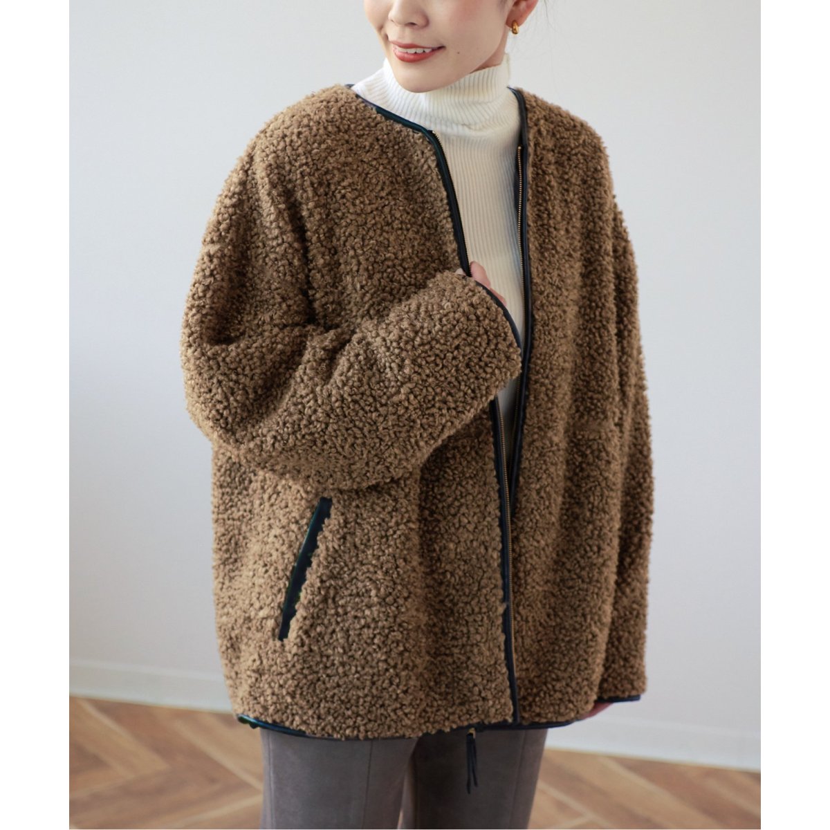 【送料込】 ボア パイピングブルゾン STOCK ベーセーストック(B.C | ジャケット・アウター