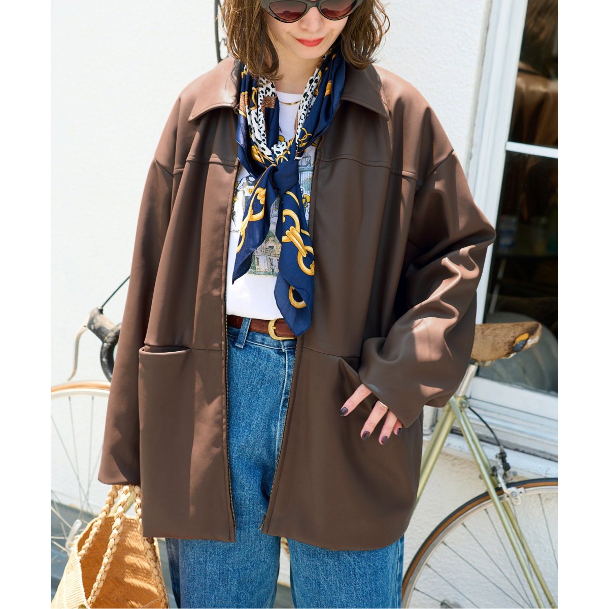 Gleamy/グリーミー フェイクレザーブルゾン | ベーセーストック