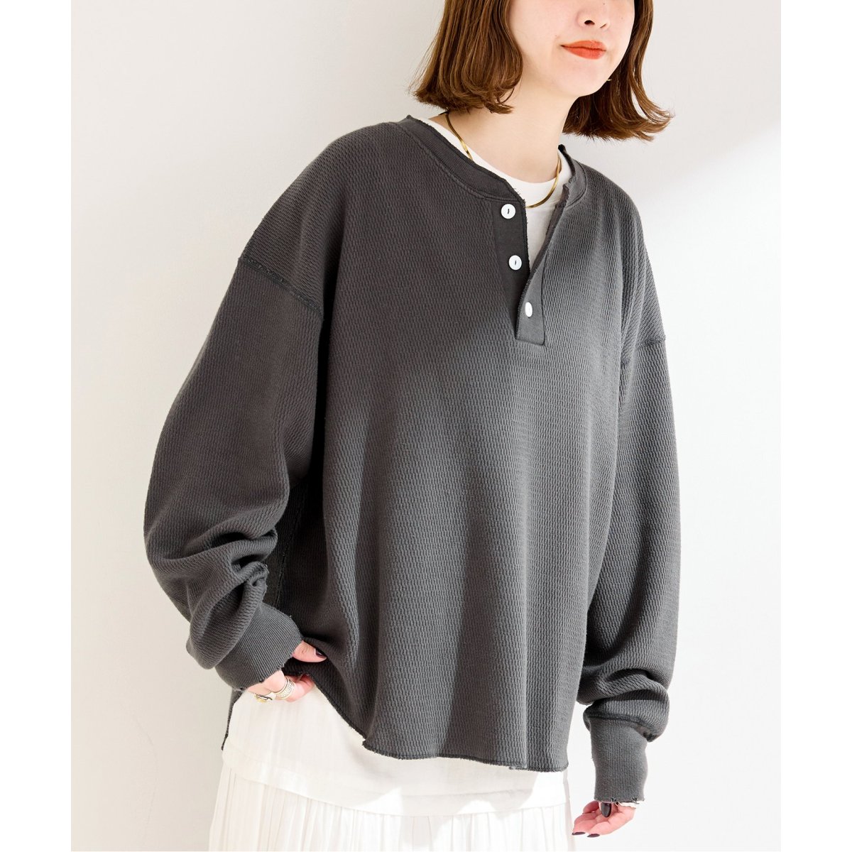 ヘルスニット ハニカム サーマル ヘンリーネック Tシャツ 52034 ⑤