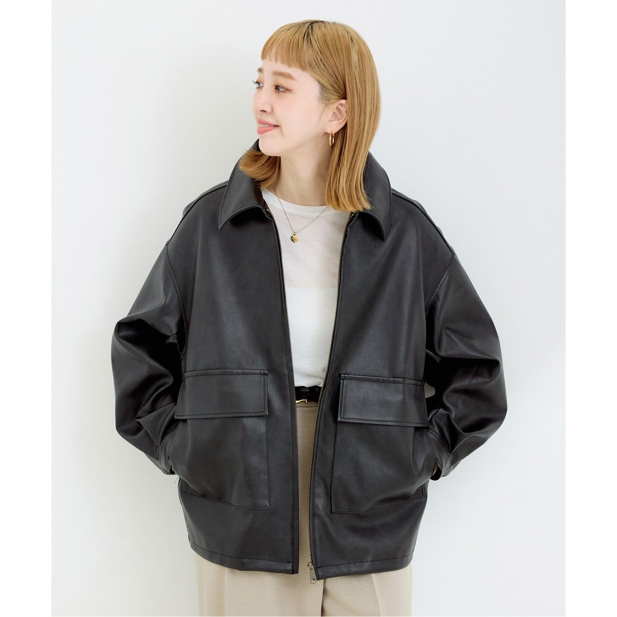 専用　オーバーサイズフェイクレザーブルゾン オーバーサイズフェイクレザーブルゾン | ベーセーストック(B.C STOCK