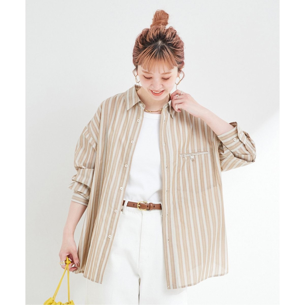 美品//ジャーナルスタンダード　リヨセルコンバックスリットシャツ　ストライプ　青 JOURNAL STANDARD（ジャーナルスタンダード）の「リヨセルコン