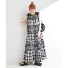 手洗い可 / ティアードチェックスリーブレスワンピース