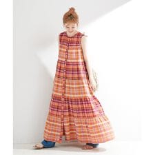手洗い可 / ティアードチェックスリーブレスワンピース