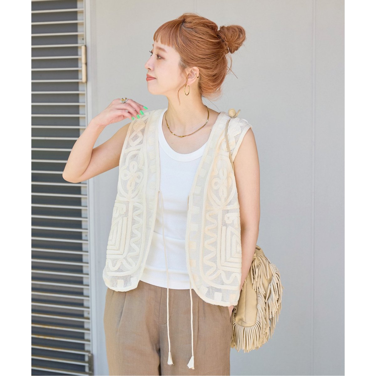 【期間限定特価】 / 追加予約》【WEB限定】手洗い可 メッシュ刺繍ベスト ベー | トップス