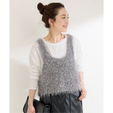 《予約》《2点セット》手洗い可 / スパークシャギーニットベストxロンTEE