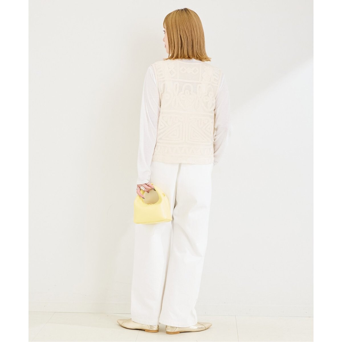 B.C STOCK 手洗い可能/メッシュ刺繍ベスト ナチュラル 追加3》【WEB限定】手洗い可 / メッシュ刺繍ベスト（ベスト