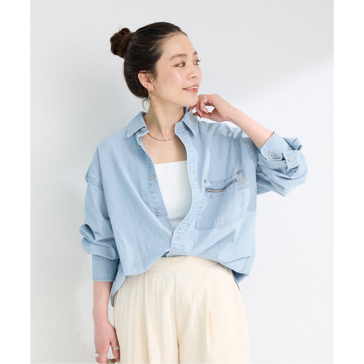 ブラウス シャツ ウォッシャブル / DU JOUR/デュ ジュール JEAN ZIP POCKET SHIRT レディース ウォッシャブル / DU JOUR/デュ ジュール JEAN ZIP POCKET SHIRT