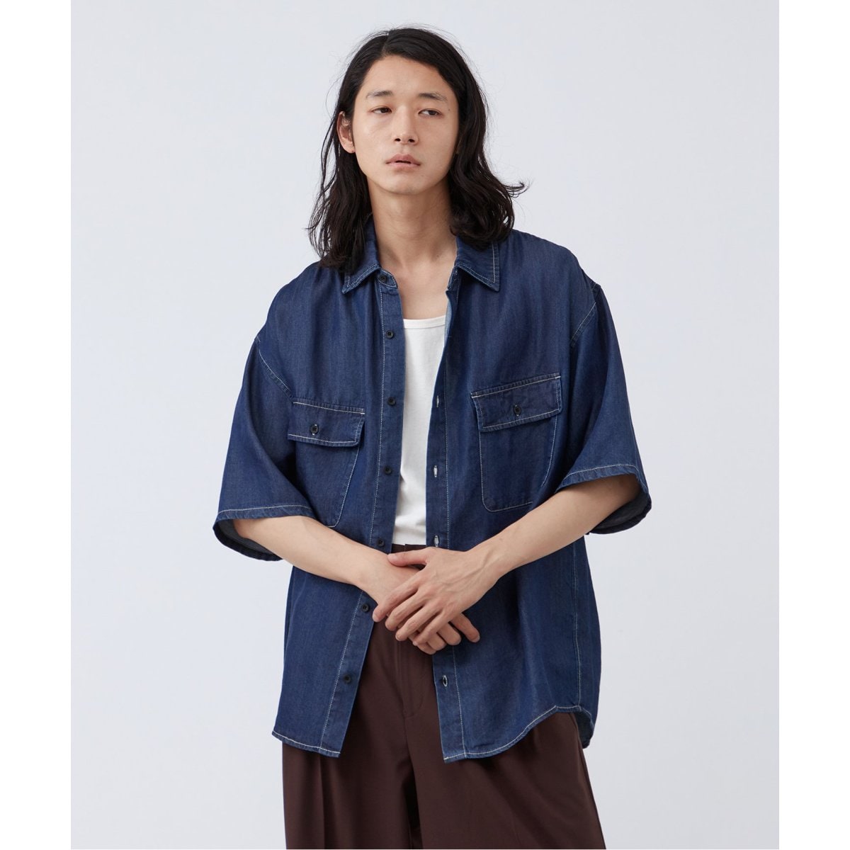 B.Cストック　ベースボールシャツ TOP FLANNEL バンドカラーシャツ（シャツ／ブラウス）｜B.C