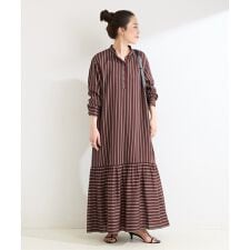《予約》手洗い可 / ストライプヘンリーネックワンピース