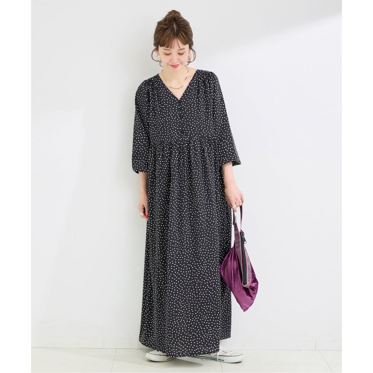 追加2》【WEB限定】ウォッシャブル / ドット無地Vネック