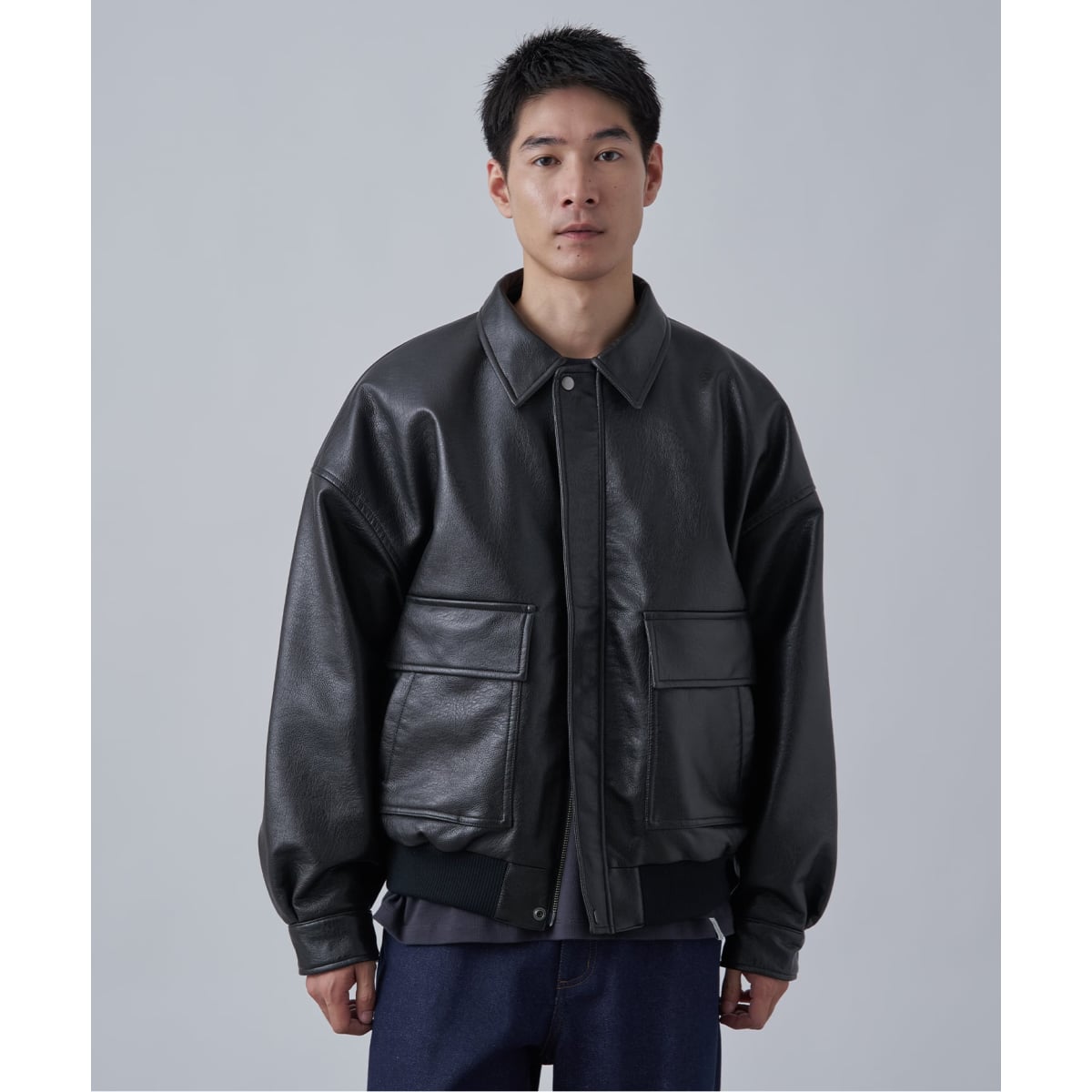 ゆったりとしたシルエット】 フェイクレザー ダブル ライダース