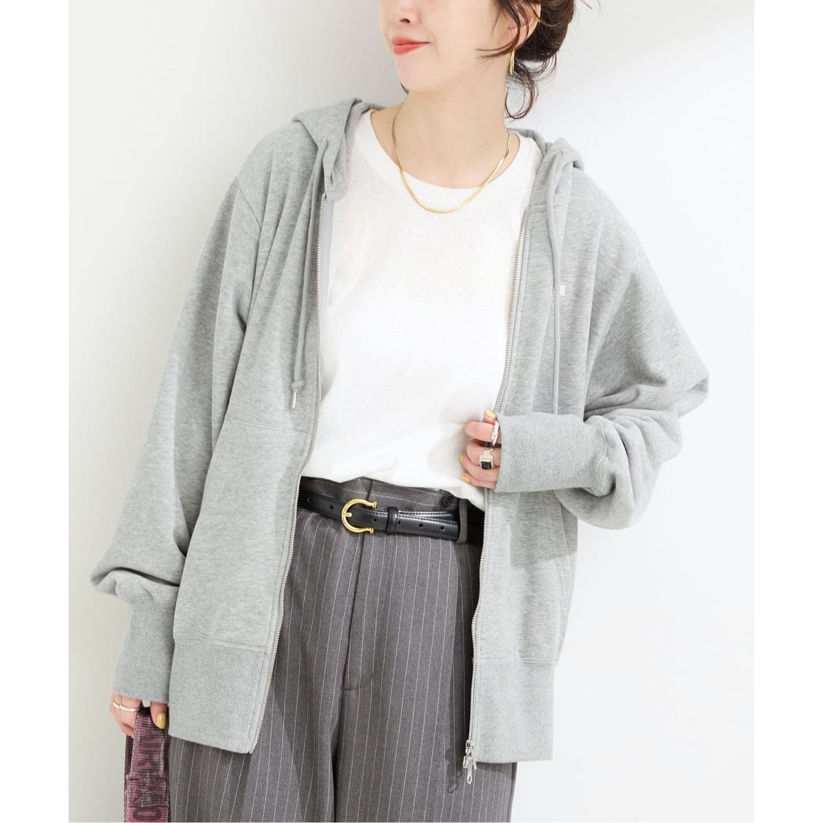 SLOBE IENA Champion SLOBE別注ダブルジップパーカーグレー SLOBE IENA｜《追加》Champion/チャンピオン SLOBE別注 ダブル