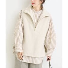 《2点セット》ウォッシャブル / スタンドシャツ付きハーフジップベスト