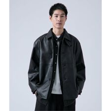 フェード加工 フェイクレザーカーコート