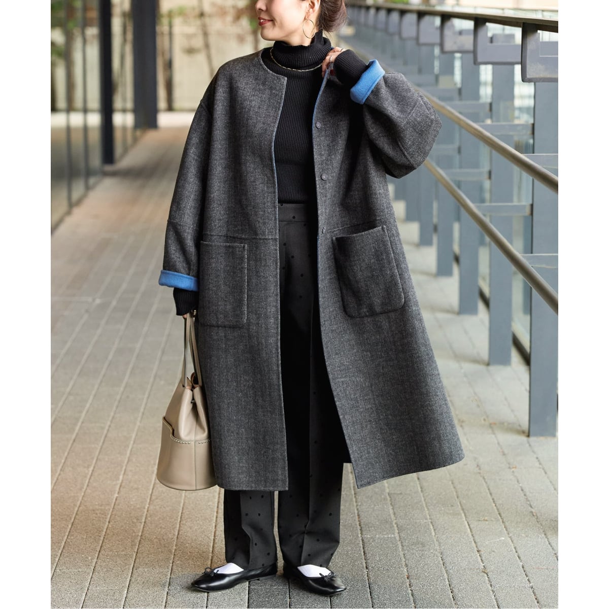 スイビダブルクロスノーカラーダブル前コート | スローブ イエナ(SLOBE