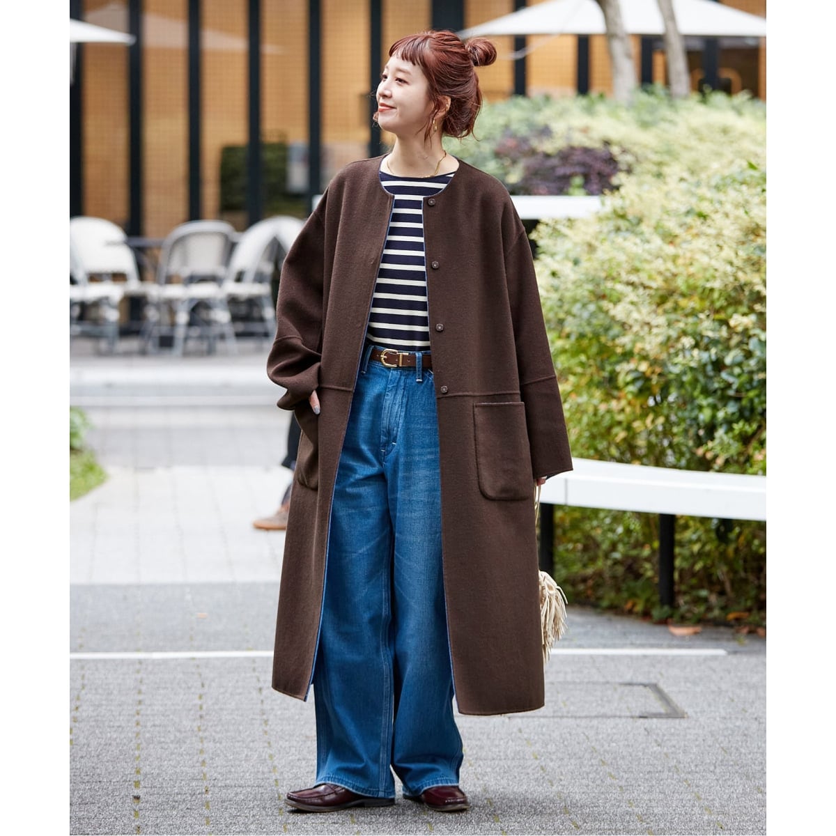 スイビダブルクロスノーカラーダブル前コート | スローブ イエナ(SLOBE