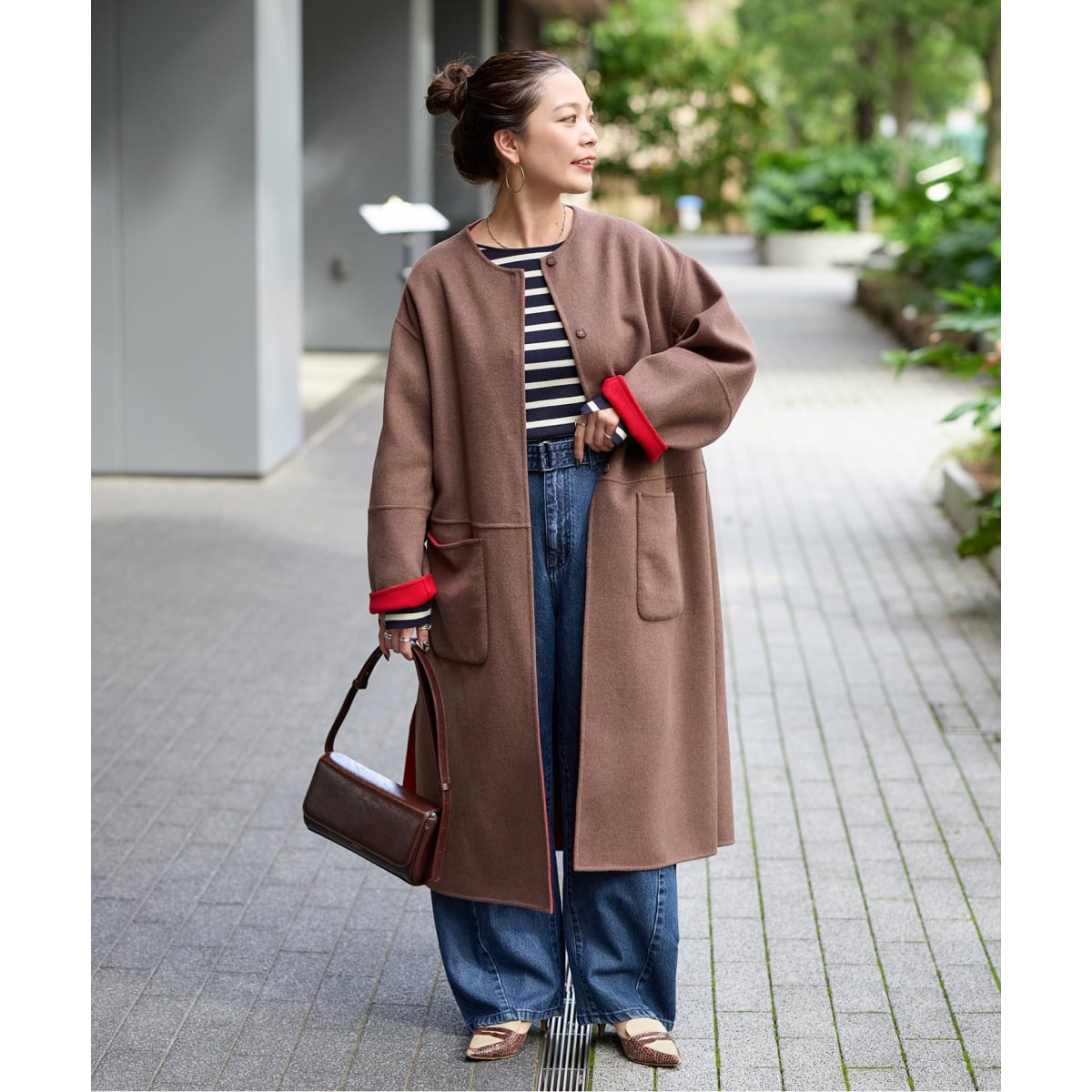 スイビダブルクロスノーカラーダブル前コート | スローブ イエナ(SLOBE