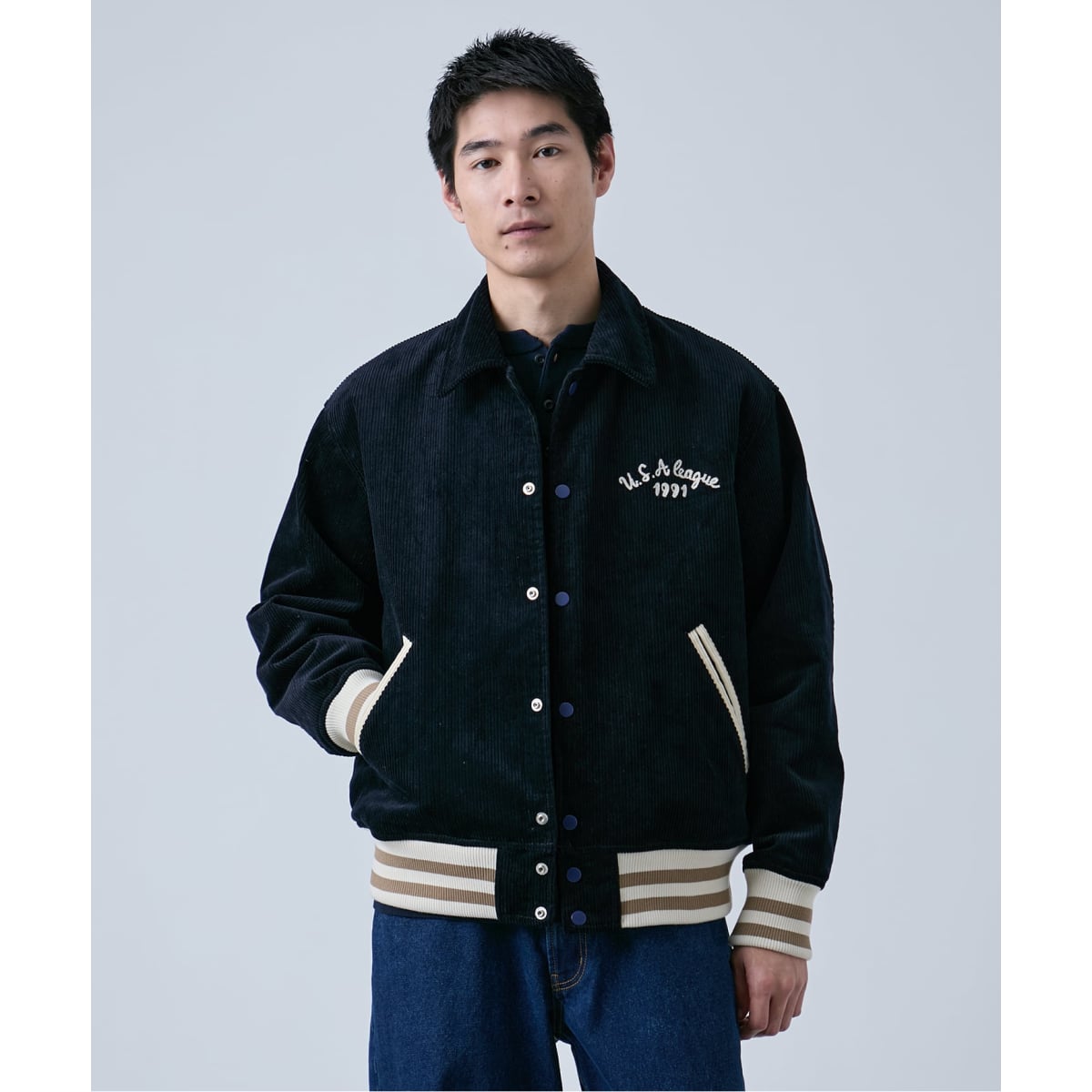 WEB限定 WARDROBE SMART】ブラックメルトン レザーライク スタジャン