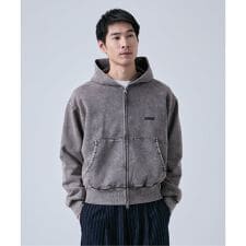 【ANTS & ELEPHANTS】ブリーチ加工 ショート丈 ダブルジップ裏毛パーカー