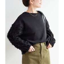 手洗い可 / フリンジジャガードスリーブカットソー