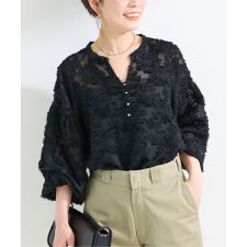 《追加9》手洗い可 / パフスリーブジャガードブラウス