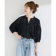 《追加3予約》手洗い可 / ハーフスリーブパフジャガードブラウス