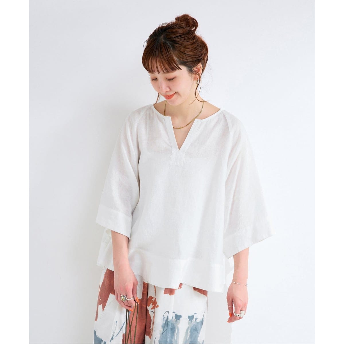 ☆ 美品theory 23SS スキッパーブラウス　アイボリー　Sサイズ 追加2》手洗い可 / フレンチリネンワイドスキッパーブラウス | ベー