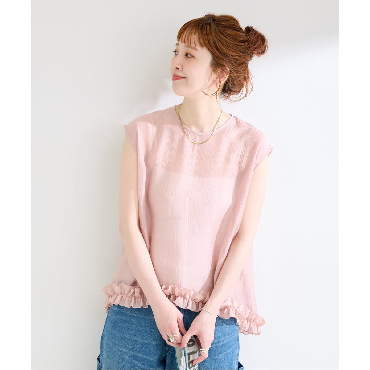 追加予約》【WEB限定】手洗い可 / ラウンドフリルスリーブレスブラウス