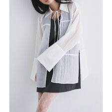 point neck ribbon shirts