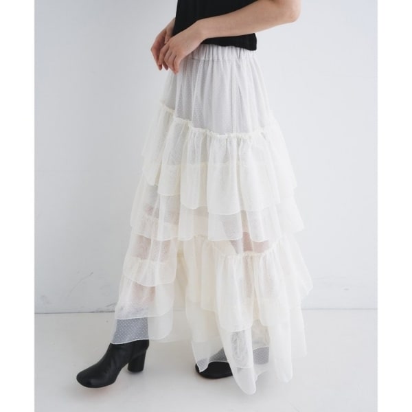 [�}���C]M dramatic dot tulle skirt/�R�[�h�G�[�iCODE A�j �z���C�g�i001�j