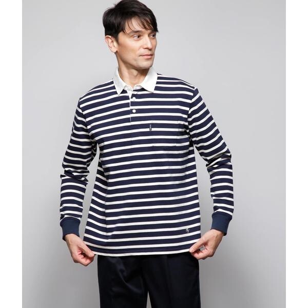 話題の人気 LACOSTE ラガーシャツ ボーダーポロシャツ 長袖（ラコステ トップス