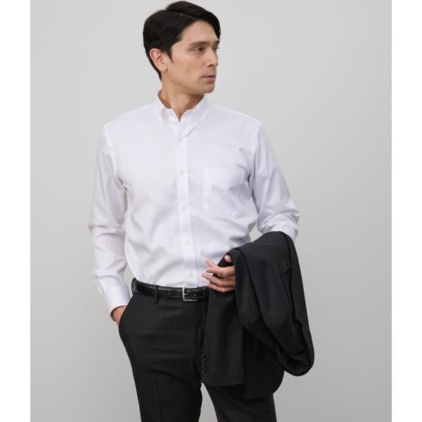 NY CARE FREE・SUPIMA COTTON ヘリンボーン 長袖ワイドカラーシャツ