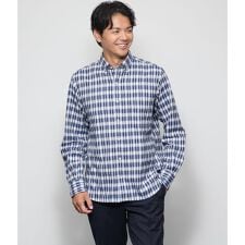 起毛 ネルグラデーションチェック 長袖ショートボタンダウンシャツ