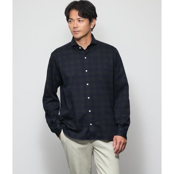 ハケメストライプ 長袖 スタンドカラーオーバーサイズシャツ